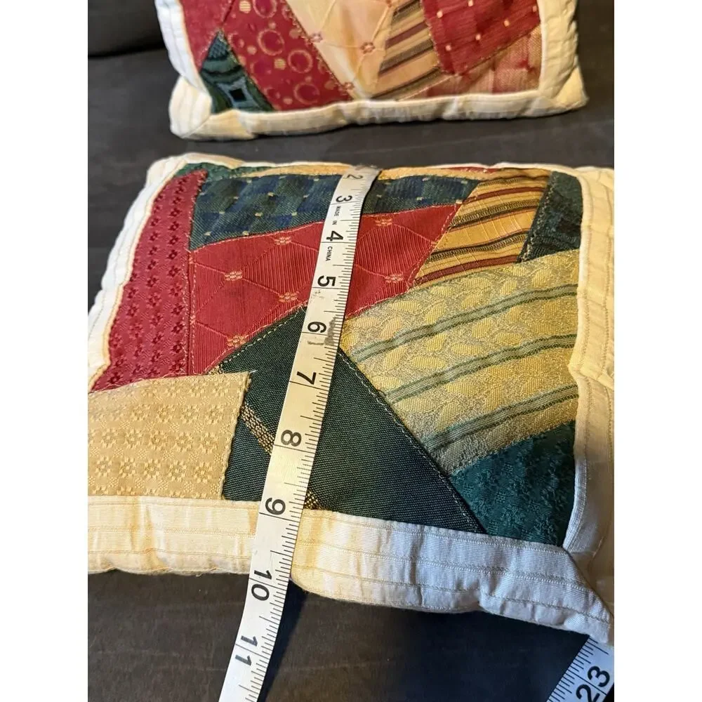 Set of 2 Handmade Crazy Quilt Patchwork Throw Pillows 10x10” VTG